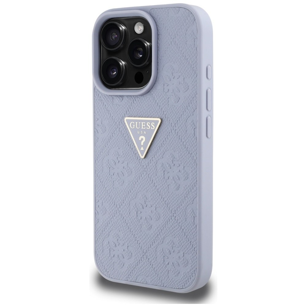 Etui Guess Hot Stamp 4G Pattern Triangle Metal Logo do iPhone 16 Pro fiolet
